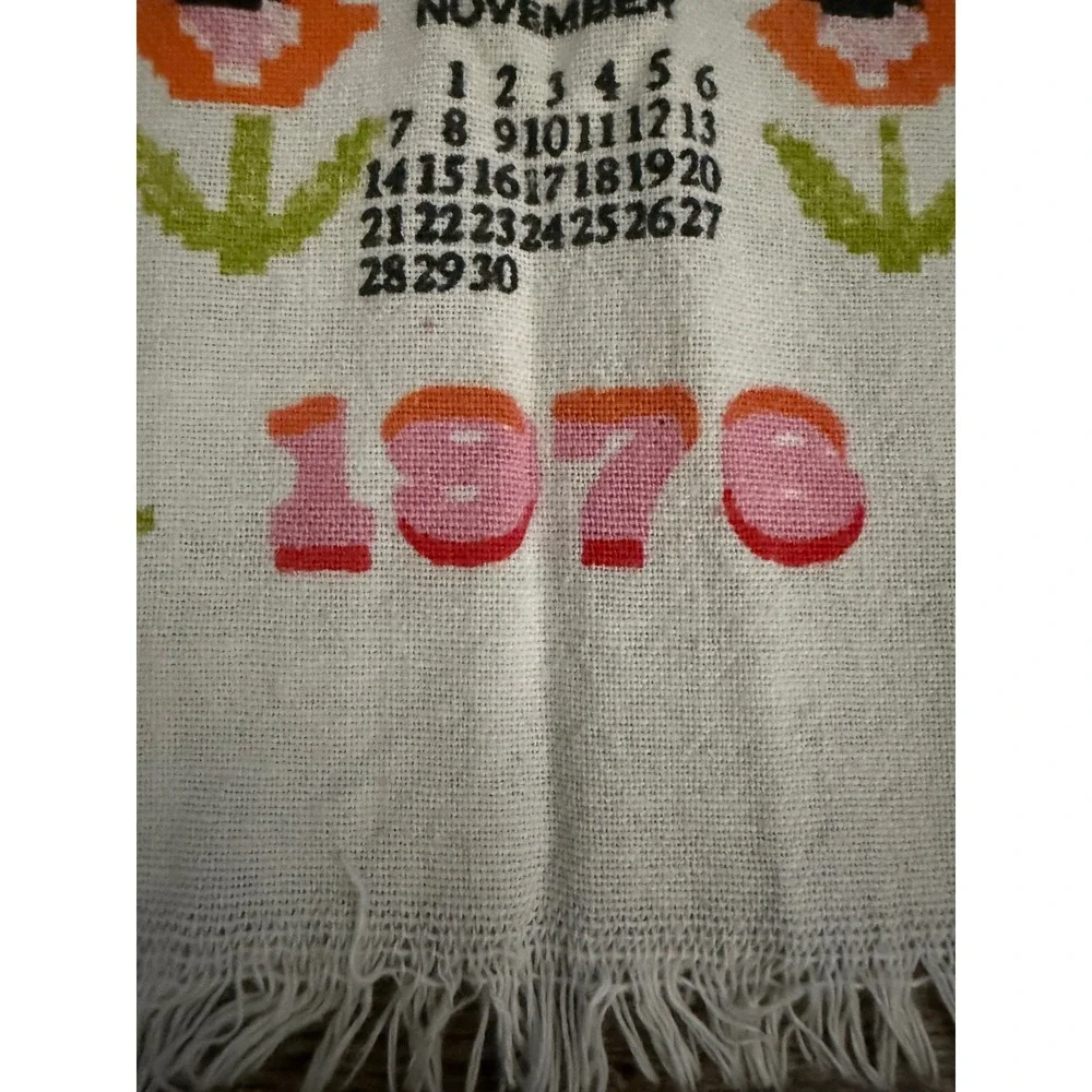 Vintage 1976 Calendar Kitchen Tea Pot Towel‎ Tapestry Wall Hanging